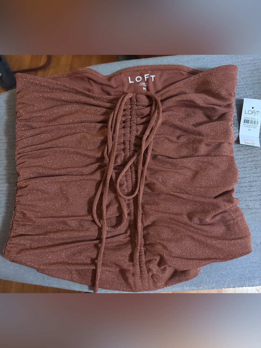 Bundle 4 $10 items for $30 LOFT Sparkle Rust Strapless Drawstring Front Top Med